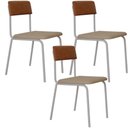 Ver imagem 1 de Kit 03 Cadeiras Estofada para Sala de Jantar Sense Branco C01 Linho Areia Courino Caramelo - Lyam de
