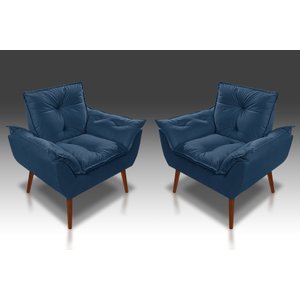 Kit 02 Poltrona Decorativa Opala Suede Azul Marinho - Pandora Decor