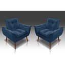 Ver imagem 1 de Kit 02 Poltrona Decorativa Opala Suede Azul Marinho - Pandora Decor
