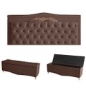Ver imagem 1 de Kit Helena Cabeceira de Cama Painel e Calçadeira Baú King 195 Cm Suede Rosê Eli Móveis e Decoração