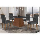 Ver imagem 1 de Conjunto: Mesa de Cozinha Luna C/ Tampo Madeirado C/ Vidro Canto Curvo 120x80cm e 4 Cadeiras