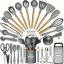Ver imagem 1 de Kit 44 Utenslios de Cozinha Silicone e Madeira Antiaderente Cinza