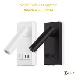 Kit 2 Arandela Led de Cabeceira 2w P/ Leitura com Usb e Usbc - Preto - 110v/220v - 4