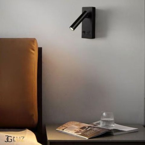 Kit 2 Arandela Led de Cabeceira 2w P/ Leitura com Usb e Usbc - Preto - 110v/220v