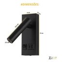 Ver imagem 3 de Kit 2 Arandela Led de Cabeceira 2w P/ Leitura com Usb e Usbc - Preto - 110v/220v