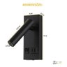 Kit 2 Arandela Led de Cabeceira 2w P/ Leitura com Usb e Usbc - Preto - 110v/220v - 3