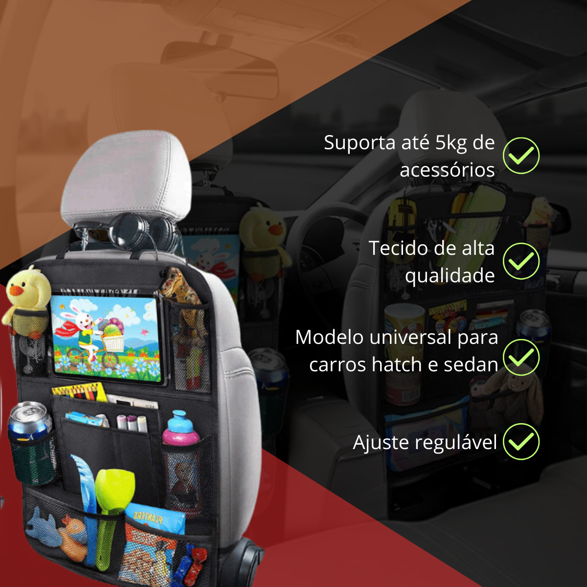 Kit 2 Organizador Infantil P/ Carro Porta Treco Tela Tablet Garrafa de Água Acessórios em Geral - 3