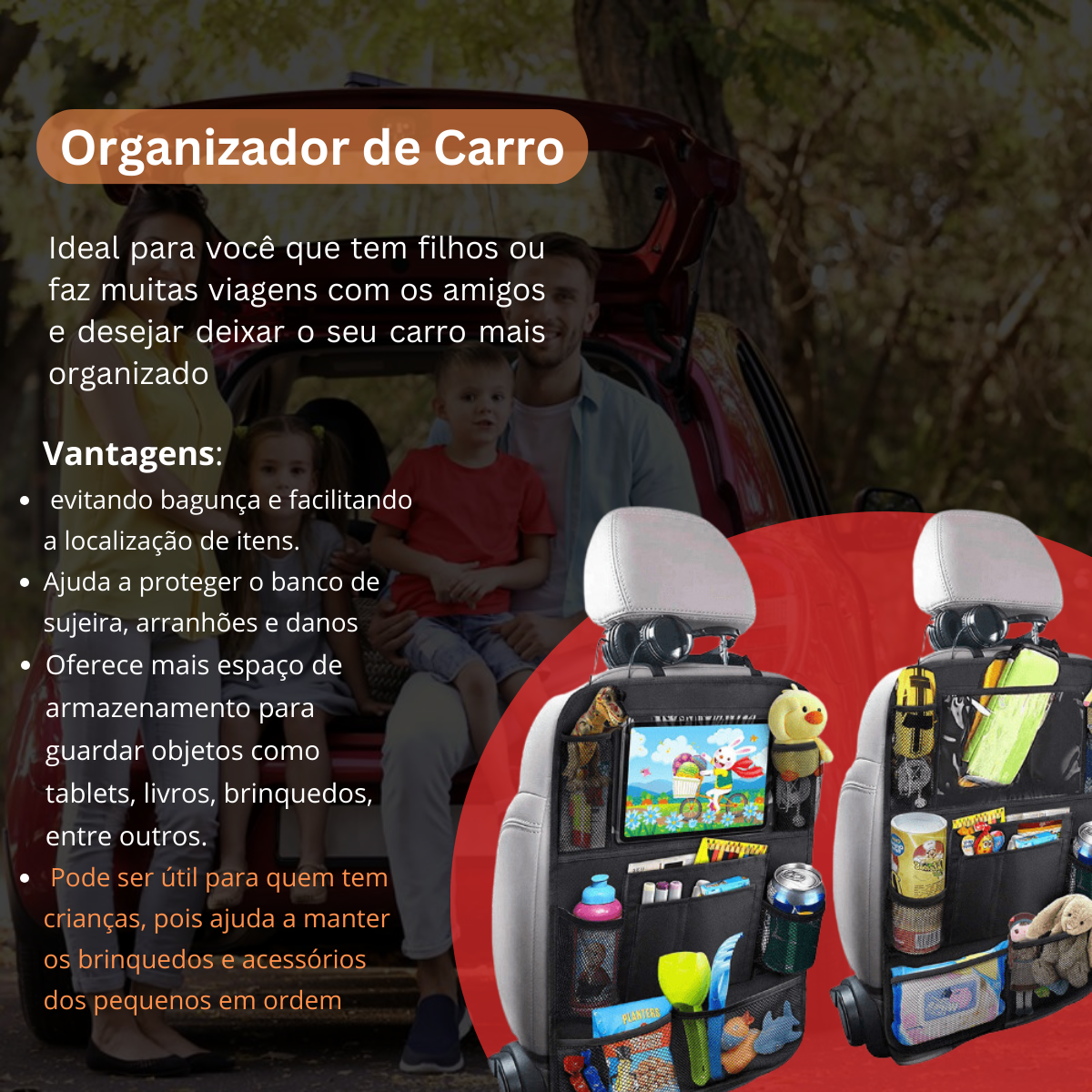 Kit 2 Organizador Infantil P/ Carro Porta Treco Tela Tablet Garrafa de Água Acessórios em Geral - 2