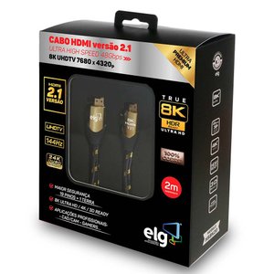 Cabo Hdmi Premium 2.1, Elg, Hs8k20, 2 Metros, Reforçado, 8k Ultra High Speed, 144hz/180hz