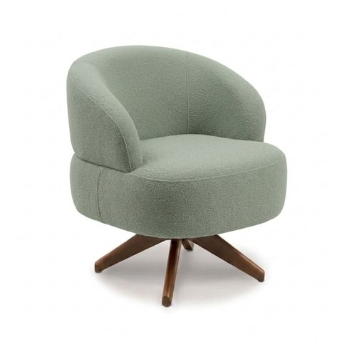 Poltrona Decorativa Chair Bouclé Verde Sálvia Premium Giratória Sala Dekorien