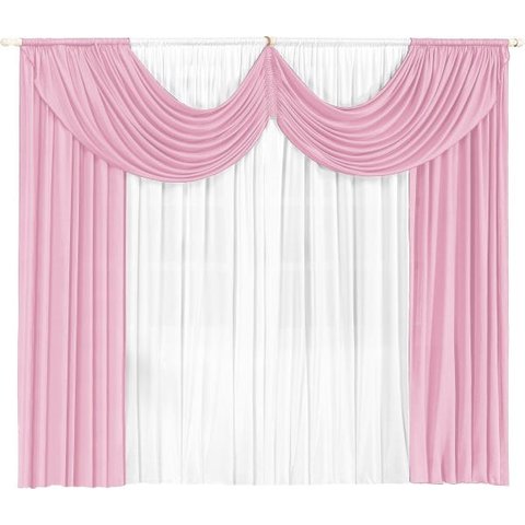 Cortina Paris 3 00 X 2 80 Para Sala Ou Quarto:Rosa e Branco