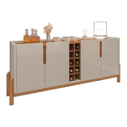 Aparador Buffet 4 Portas 190cm Off White e Cedro com Adega