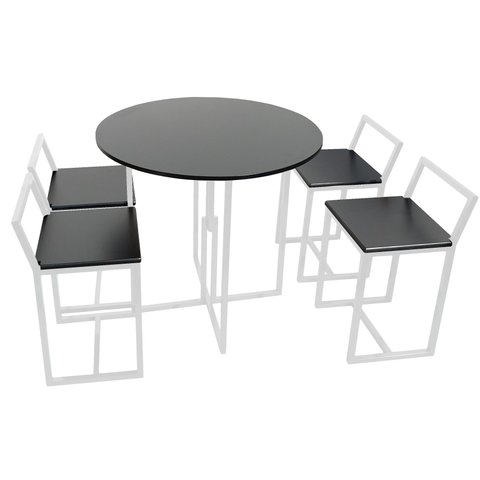 Mesa Prime 4 Cadeiras Branco/Preto Redonda BF Decor Prime Compacta