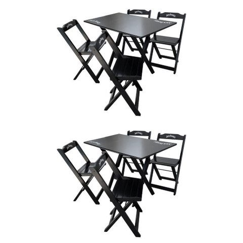 Kit 2 Conjuntos Mesa Dobrável Madeira 110x70 com 4 Cadeiras Personalizada Jack Preta - Tarimatã