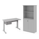 Ver imagem 1 de Escrivaninha e Armario para Escritorio Mesa 1,20 Georgia 2 Portas 2 Gavetas MDP 120cm Cinza Casah