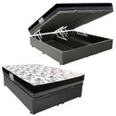 Ver imagem 1 de Cama Box Baú Casal Sintético Bipartido + Colchão Ortobom Iso Dupla Face 60x138x188 Cor:cinza