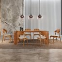 Ver imagem 1 de Mesa de Jantar Tokyo Tampo 180cm Madeira Laminado com 6 Cadeiras Celeste Gold Marrom/Linho Off/Cinam