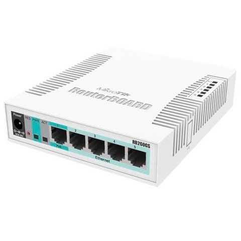 Switch Mikrotik Smart RB260GS - 5 Portas Gigabit - SwOS - Expansão SFP - CSS106-5G-1S