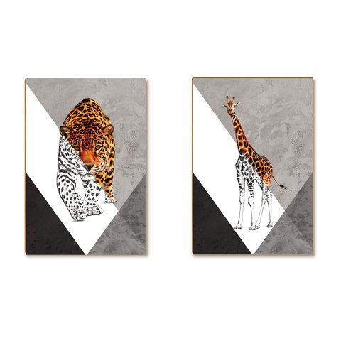 Kit 02 Placas Mdf Girafa e Onça Decoração Parede 28,7x22