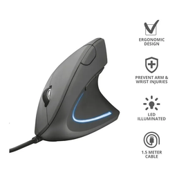 Mouse Vertical Trust Verto Ergonômico com Fio 1600dpi Preto Led Azul - 8