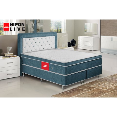 Colchão Queen Nipon Live de Magnético Infravermelho com Vibromassageador e Cromoterapia:azul