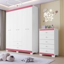 Ver mais imagens de Guarda Roupa 6 Portas e Cômoda 5 Gavetas Infantil Quarto Completo Baby Confort Branco