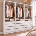 Ver imagem 1 de Armário Closet Modulado Gaveteiro Prateleiras e Cabideiro Arara Zoe Branco - 3 Unidades