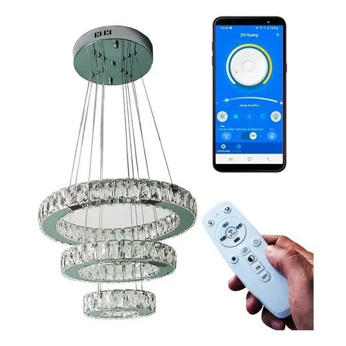 Lustre Cristal Led Aplicativo Smartphone Controle Remoto Redondo - 3