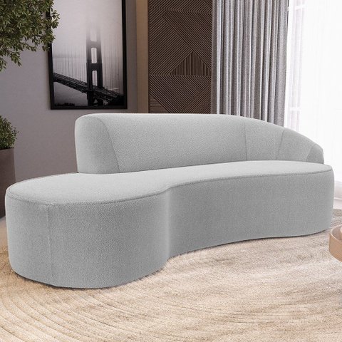 Sofá 3 Lugares Curvo Sala de Estar Living Firenze Direito D02 Bouclê Cinza 230 cm B-56 - Lyam