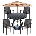 Ver imagem 1 de Conjunto de Mesa Ripada 1,20m + 4 Cadeiras para Piscina Jardim Resistente Sol Chuva Maresia Preto