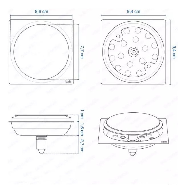 Ralo Click para Banheiro 10x10cm Inox Espelhado - 7