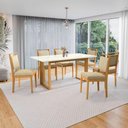 Ver imagem 1 de Conjunto Sala de Jantar Lina em Madeira Maciça 6 Cadeiras Boucle Bege