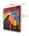 Ver imagem 2 de Quadro Decorativo de Cão e Gato com Fundo Abstrato Pintado Artesanalmente a Mão Medindo 25x30cm