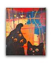 Ver imagem 1 de Quadro Decorativo de Cão e Gato com Fundo Abstrato Pintado Artesanalmente a Mão Medindo 25x30cm