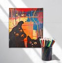 Ver imagem 3 de Quadro Decorativo de Cão e Gato com Fundo Abstrato Pintado Artesanalmente a Mão Medindo 25x30cm