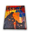 Ver imagem 4 de Quadro Decorativo de Cão e Gato com Fundo Abstrato Pintado Artesanalmente a Mão Medindo 25x30cm