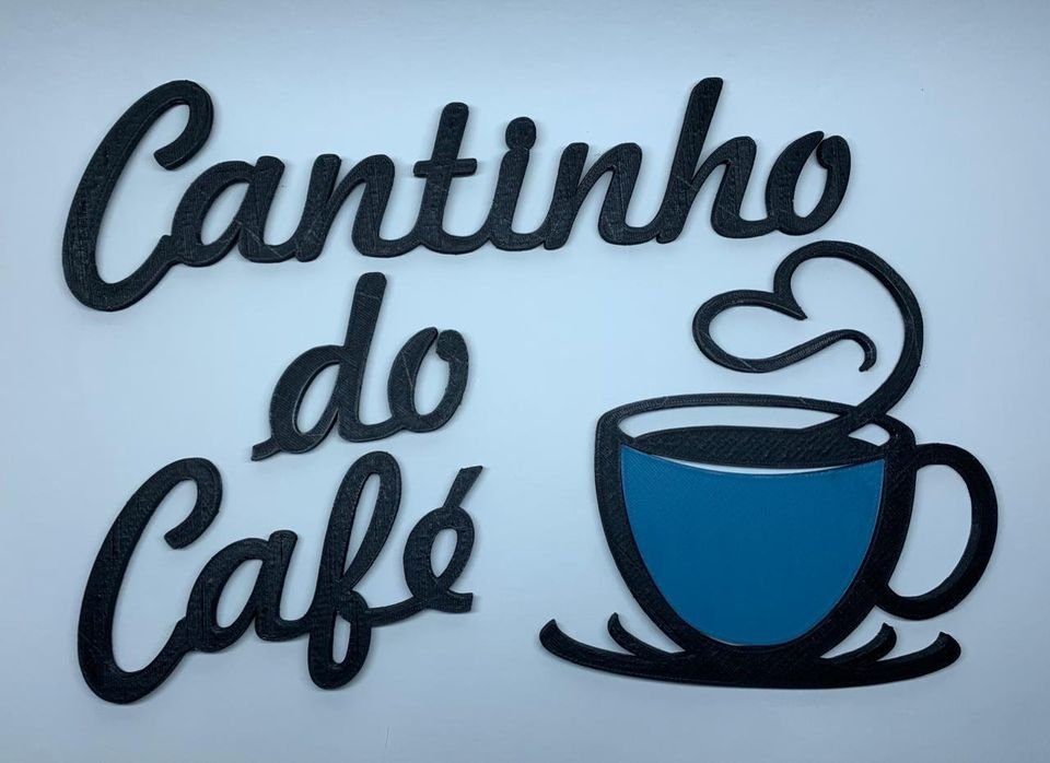 Kit Decorativo Cantinho do Café - Robert Plant Xícara Flutuante e Letreiro - Branco com Azul - 2