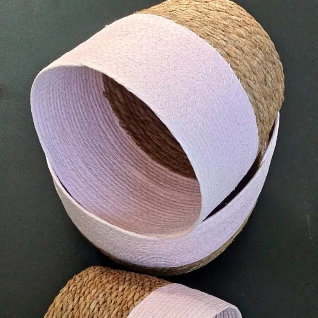 Jogo 3 Cestos Fibra Natural Algodão Rosa Organizador Multiuso - 5