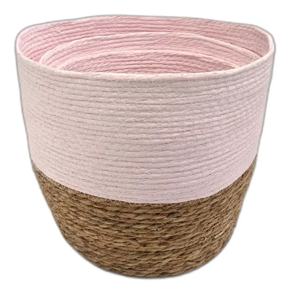 Ver imagem 6 de Jogo 3 Cestos Fibra Natural Algodão Rosa Organizador Multiuso