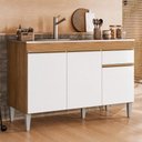 Ver imagem 1 de Balcão Gabinete Alinne 118cm para Pia 3 Portas 1 Gaveta - Nature/Branco Peternella