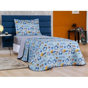 Kit Cobre Leito Colcha Solteiro Infantil 2 peças Dupla Face Bouti Kids:Game