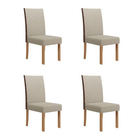 Kit 4 Cadeiras Semplice Linho Encosto Courino Helo