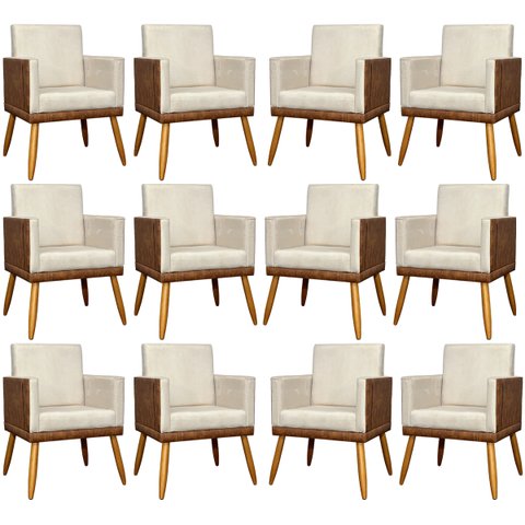Kit 12 Poltronas Decorativas para Escritório Lis Corino e Suede Cores Pé Palito