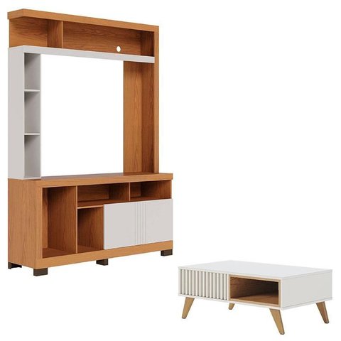 Estante Home Theater Elba Freijó Off White Matte e Mesa de Centro Jeri Off White Freijó - Colibri