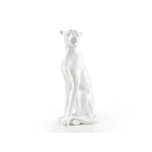 Escultura Obra de Arte Estátua Pantera Sentada Grande 60cm:branco Brilho