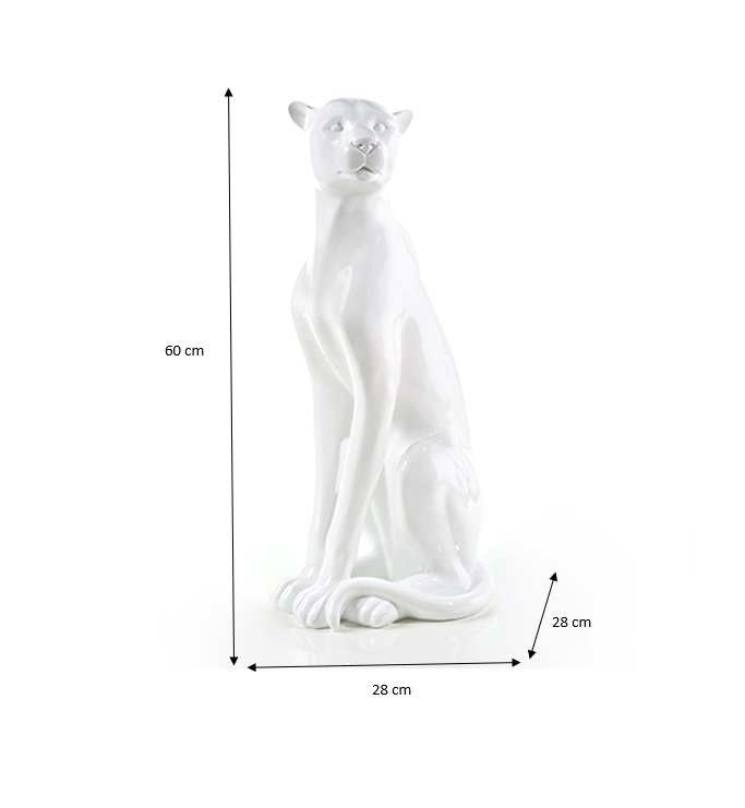 Escultura Obra de Arte Estátua Pantera Sentada Grande 60cm:branco Brilho - 2