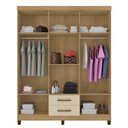 Ver mais imagens de Kit Guarda Roupa Casal 6 Pts 2 Gavetas, Cômoda 5 Gvts e Multiuso Carvalho Off White