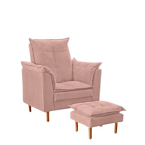 Poltrona Amamentar Ergonômica com Puff em Suede - Meu Estofado:rose
