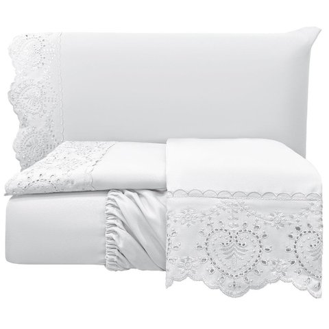 Jogo de Cama Lençol Queen Nupcial Percal 300 Fios 4 Peças - Branco