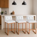 Ver imagem 1 de Banqueta Cozinha Alta com Encosto Industrial Kit 3 Bronze Lirina Pu Branco C05 - D’Rossi
